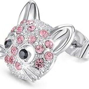 Cat Stud Earrings Set Hypoallergenic Cubic Zirconia Earrings for Girls Adorable
